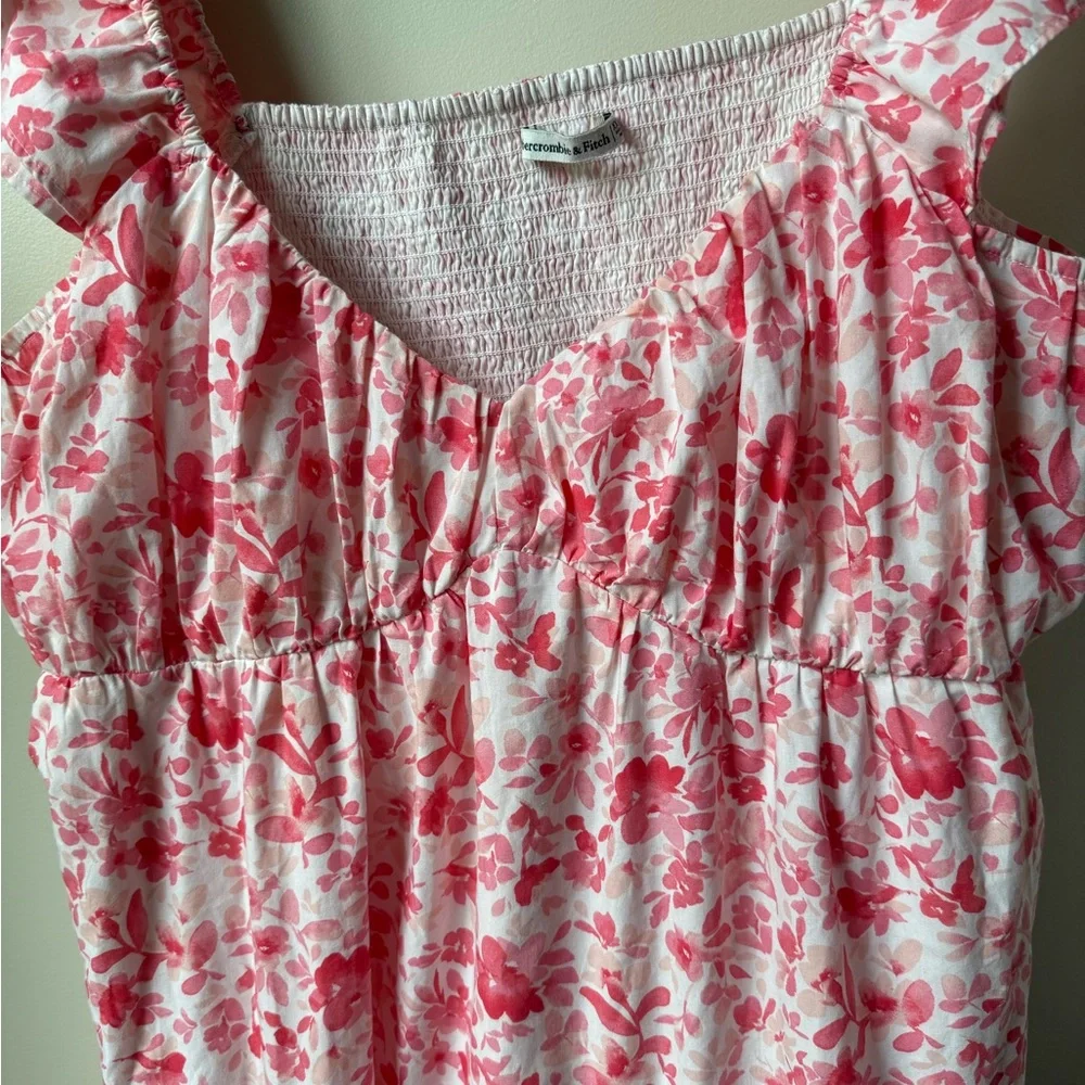 ABERCROMBIE & FITCH Ruched Flutter Sleeve Maxi Dress Tiered Cottagecore XXL Tall
